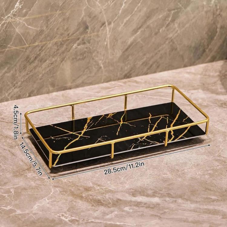 Bathroom Cosmetic Storage Rack, Vanity Countertop Tray, Spec: Small Black Gold