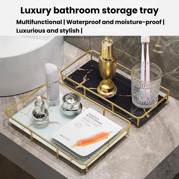 Bathroom Cosmetic Storage Rack, Vanity Countertop Tray, Spec: Large White Gold