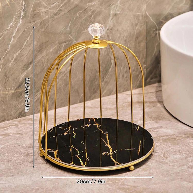 Iron Birdcage-Shaped Bathroom Cosmetic Storage Box, Desktop Lipstick & Facial Mask Organizer, Spec: 1-Layer Black Gold