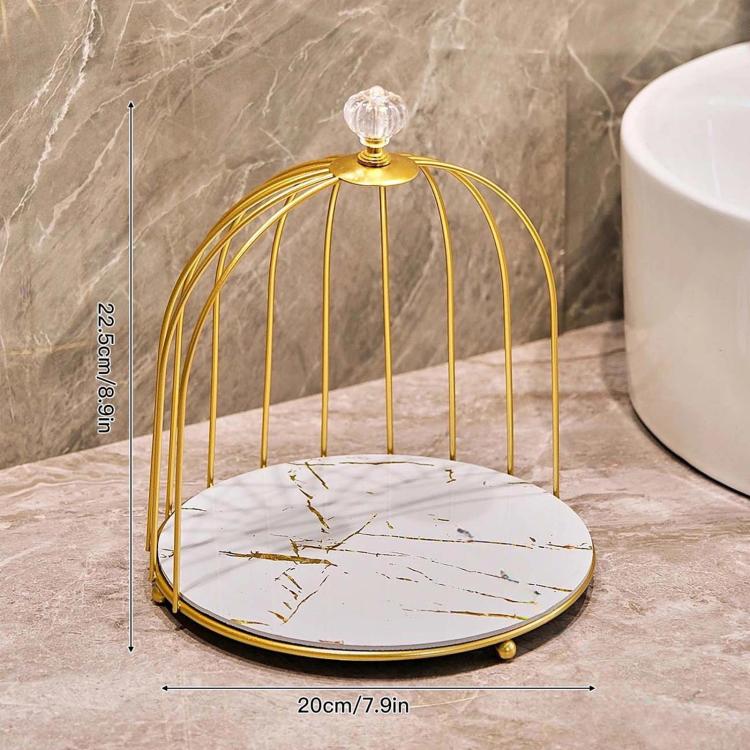Iron Birdcage-Shaped Bathroom Cosmetic Storage Box, Desktop Lipstick & Facial Mask Organizer, Spec: 1-Layer White Gold