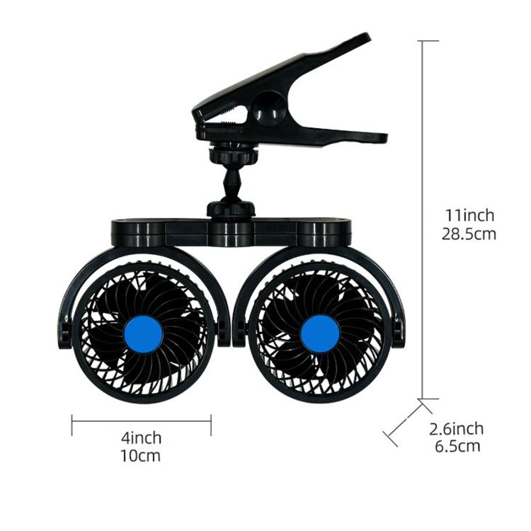 Mitchell Clip-On Stepless Speed Control Portable Dual-Head High-Power Car Fan, Specification: 4 inch 12V - English