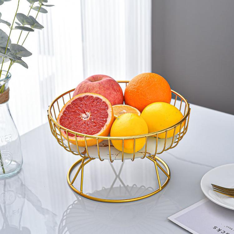Home Iron Round Fruit & Candy Plate, Desktop Snack & Pastry Tray, Spec: Small White Gold