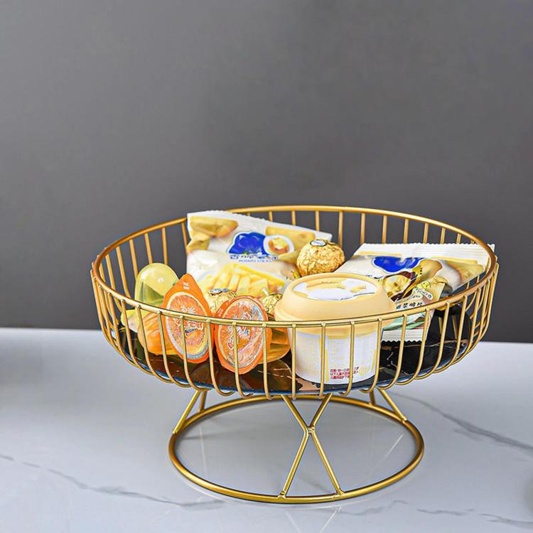 Home Iron Round Fruit & Candy Plate, Desktop Snack & Pastry Tray, Spec: Small Black Gold
