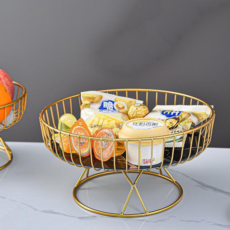 Home Iron Round Fruit & Candy Plate, Desktop Snack & Pastry Tray, Spec: Large Black Gold