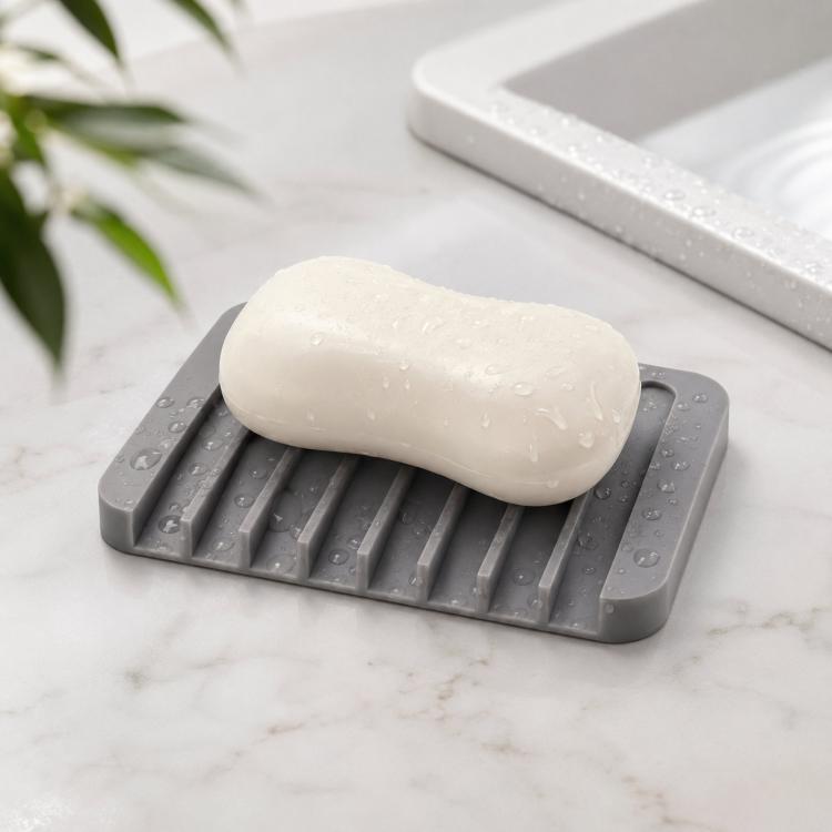 Silicone Soap Dish Self-Draining Bar Soap Holder Flexible Unbreakable Soap Saver Tray for Bathroom Shower, Bathtub and Kitchen Sink - Deep Gray