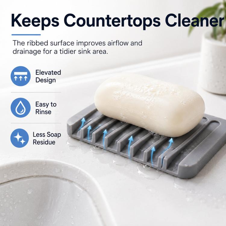 Silicone Soap Dish Self-Draining Bar Soap Holder Flexible Unbreakable Soap Saver Tray for Bathroom Shower, Bathtub and Kitchen Sink - Deep Gray