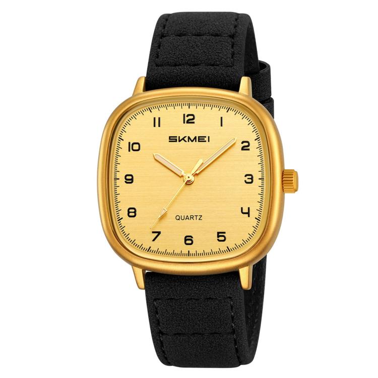 SKMEI 2586 Men Square Quartz Watch Retro Minimalist Leather Strap Timepiece
