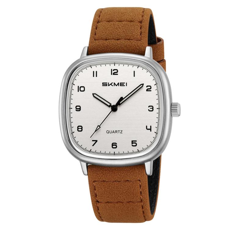 SKMEI 2586 Men Square Quartz Watch Retro Minimalist Leather Strap Timepiece