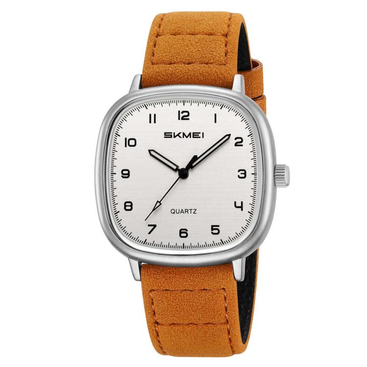 SKMEI 2586 Men Square Quartz Watch Retro Minimalist Leather Strap Timepiece
