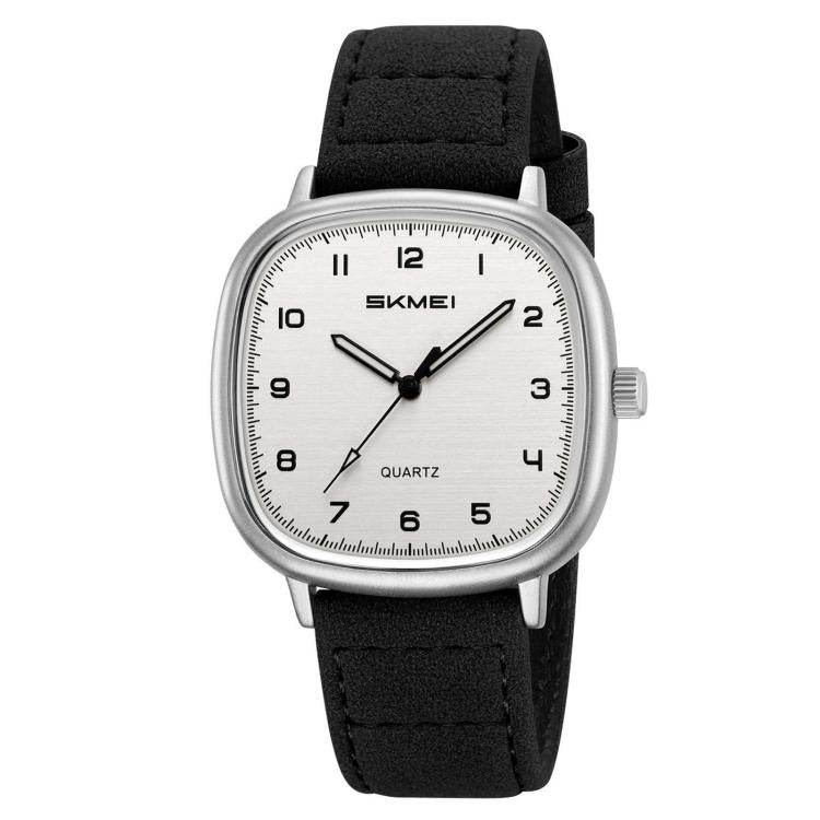 SKMEI 2586 Men Square Quartz Watch Retro Minimalist Leather Strap Timepiece