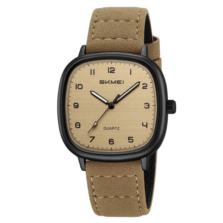 SKMEI 2586 Men Square Quartz Watch Retro Minimalist Leather Strap Timepiece