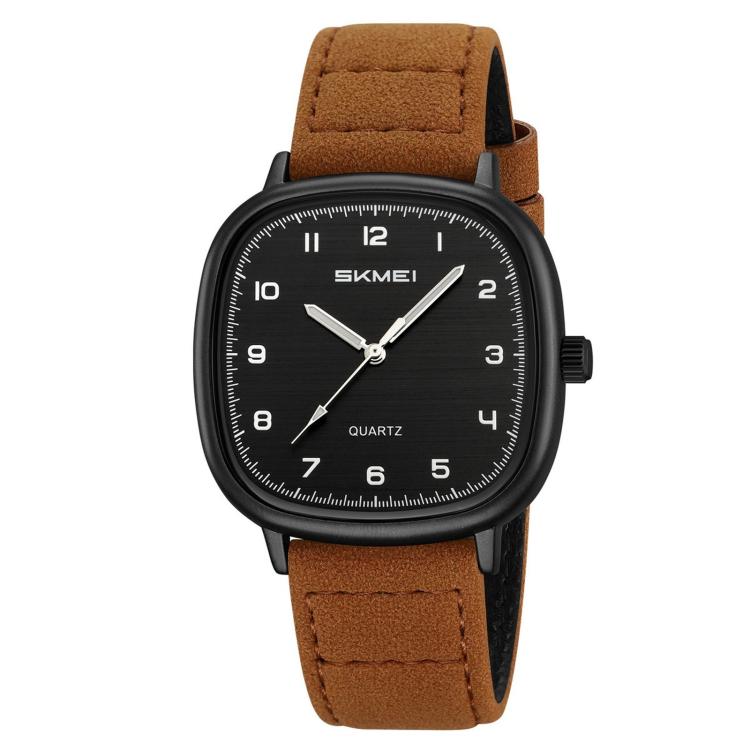 SKMEI 2586 Men Square Quartz Watch Retro Minimalist Leather Strap Timepiece