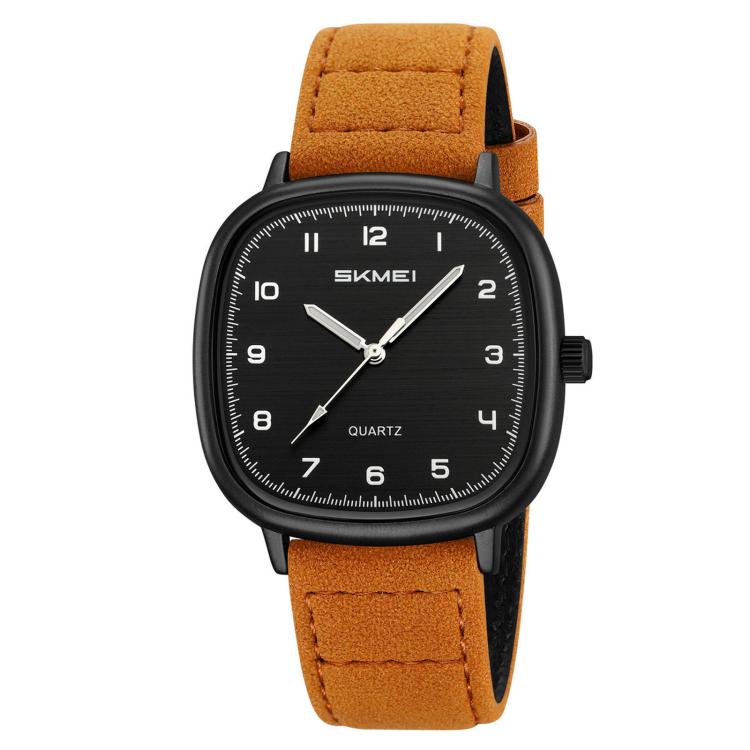 SKMEI 2586 Men Square Quartz Watch Retro Minimalist Leather Strap Timepiece