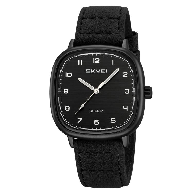 SKMEI 2586 Men Square Quartz Watch Retro Minimalist Leather Strap Timepiece
