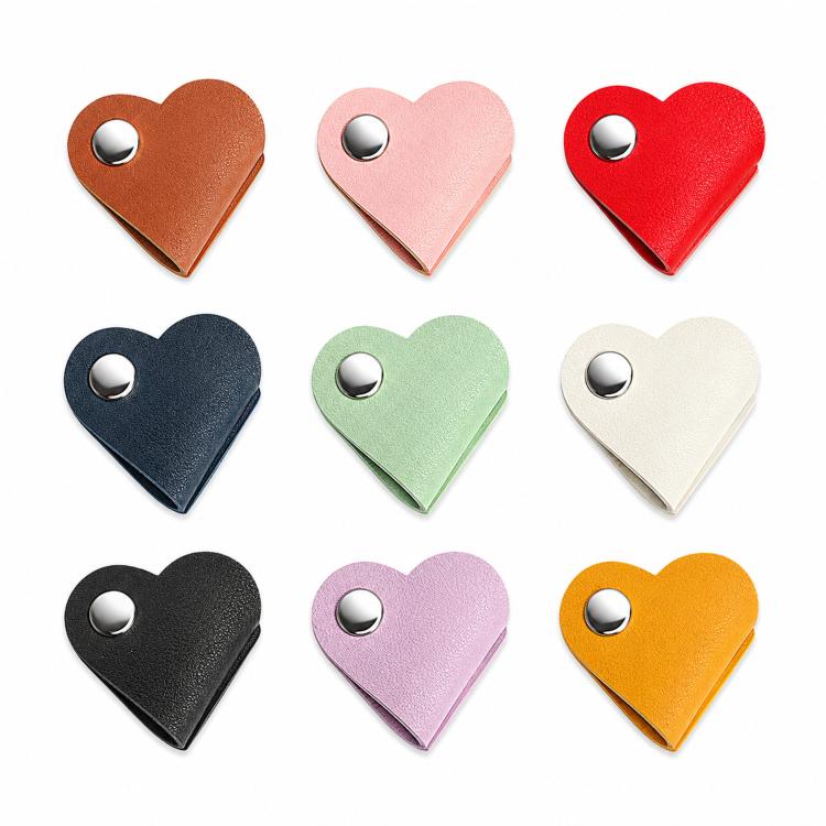 9pcs /Pack Heart Leather Cord Organizer Cute PU Leather Cable Straps for Charging Cord & Headphone, Reusable Wire Keeper Wrap with Metal Snap Clip - Mixed Color