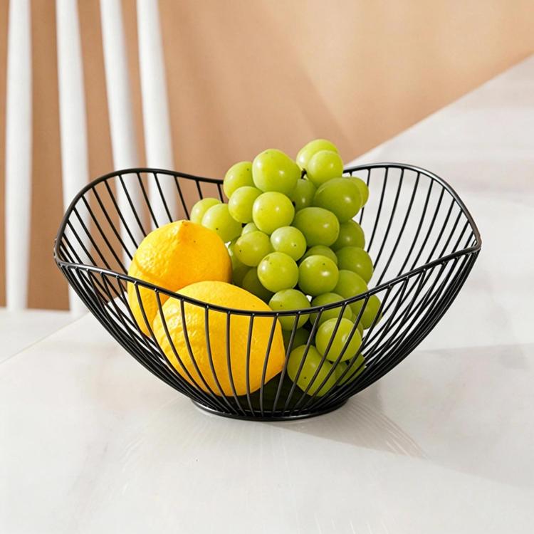 Iron Storage Fruit Basket, Living Room Decorative Candy & Snack Fruit Plate, Spec: High Black