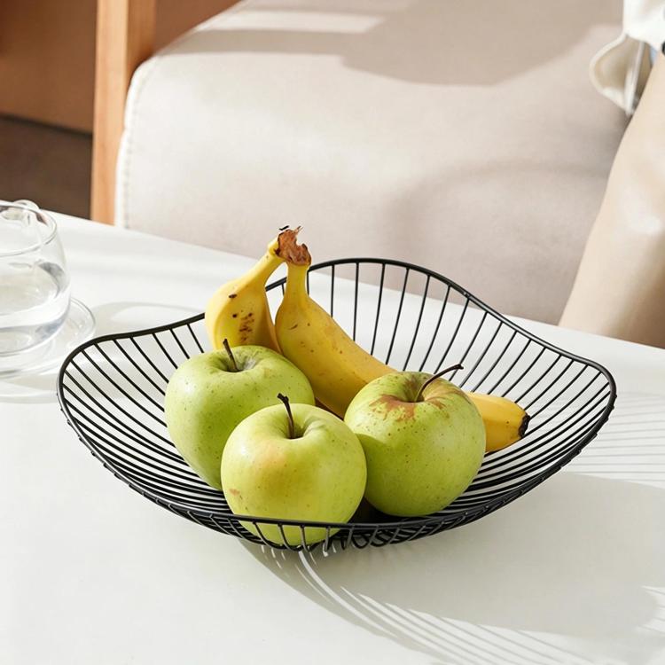 Iron Storage Fruit Basket, Living Room Decorative Candy & Snack Fruit Plate, Spec: Low Black