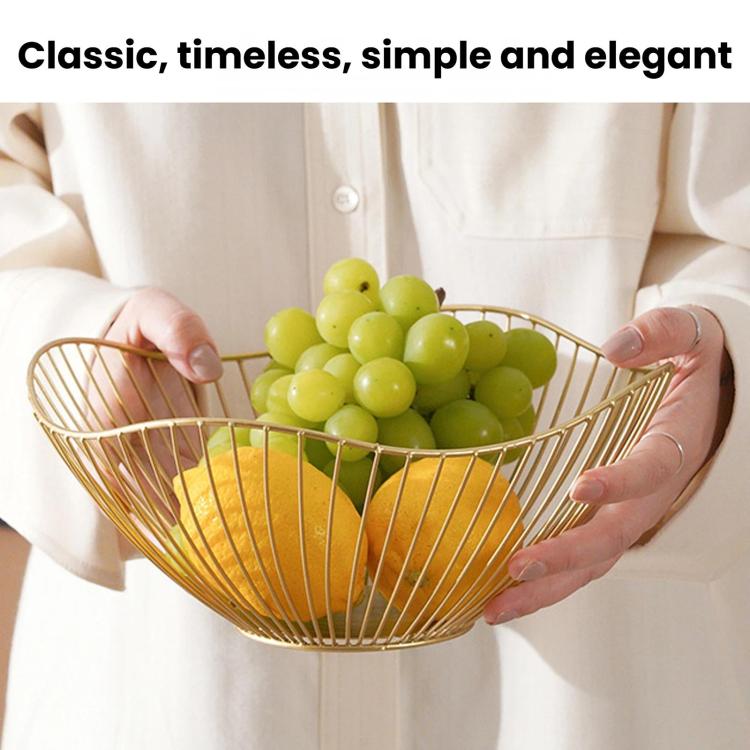 Iron Storage Fruit Basket, Living Room Decorative Candy & Snack Fruit Plate, Spec: Low Gold