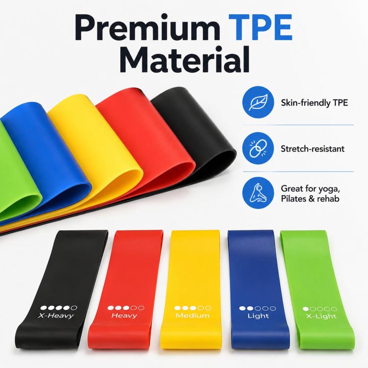 5-in-1 Resistance Loop Bands TPE Exercise Bands Workout Set with Storage Bag 600 x 50mm