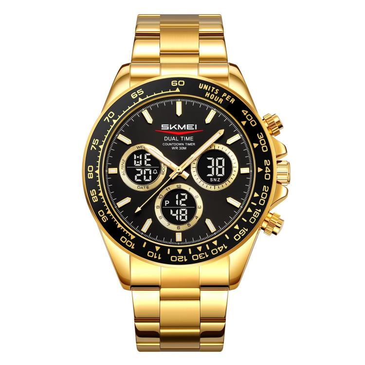 SKMEI 2587 Men Stainless Steel Strap Triple-Dial Chronograph 30M Life Waterproof Digital Watch