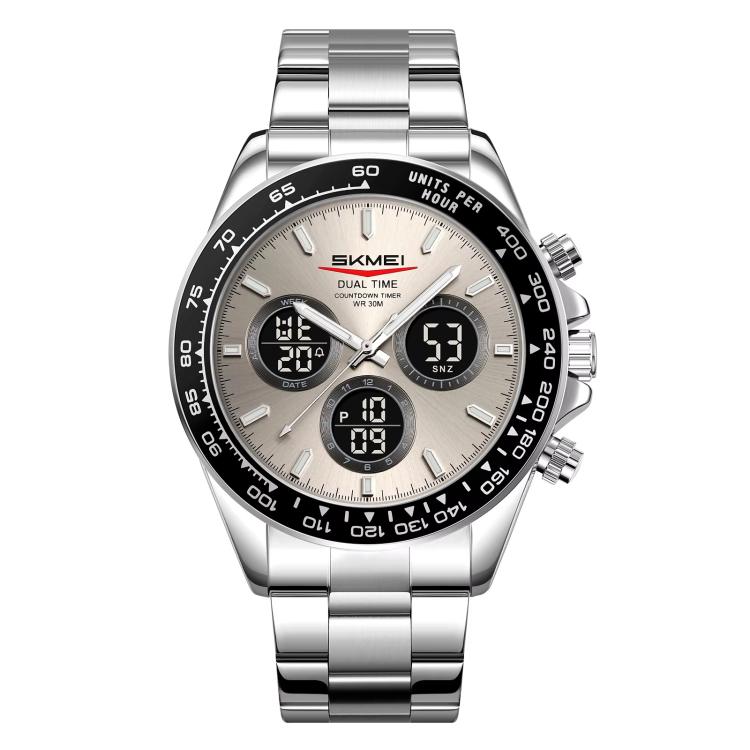 SKMEI 2587 Men Stainless Steel Strap Triple-Dial Chronograph 30M Life Waterproof Digital Watch