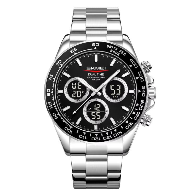 SKMEI 2587 Men Stainless Steel Strap Triple-Dial Chronograph 30M Life Waterproof Digital Watch