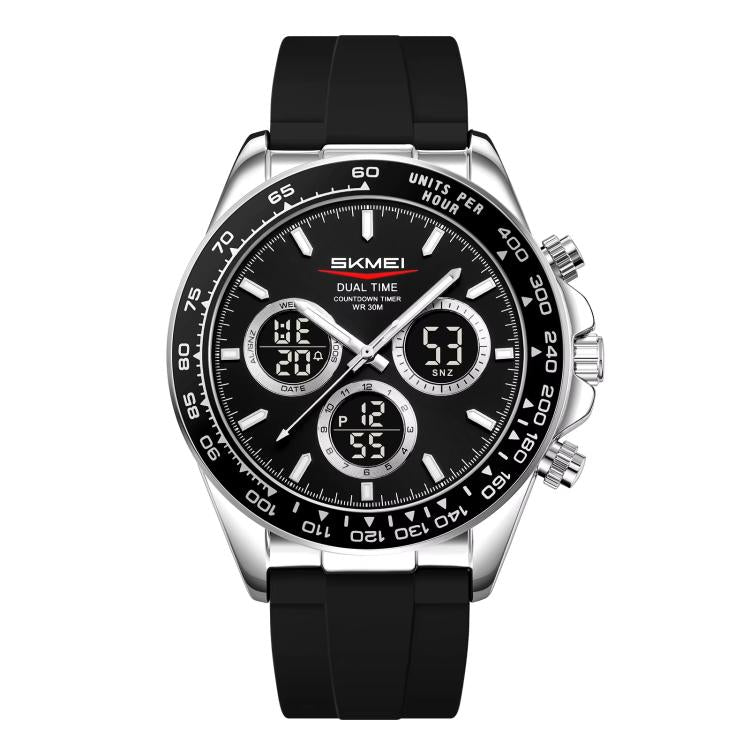SKMEI 2588 Men Business Silicone Strap Watch Multifunctional Luminous 30m Life Waterproof Digital Watch