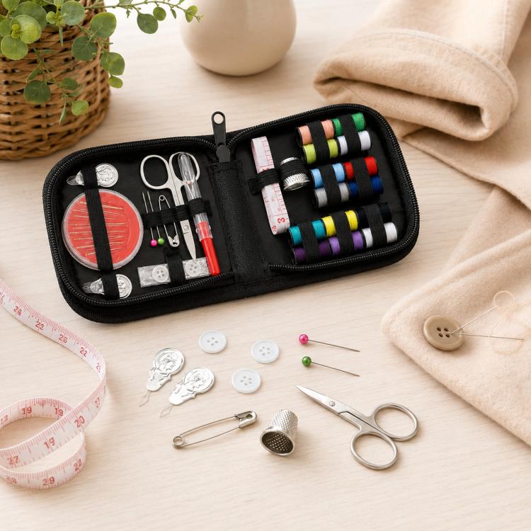 27pcs /Set Portable Sewing Kit Mini Sewing Supplies with 14 Colors Thread, Scissors, Tape Measure, Needles & Case, Travel Sewing Kit for Beginners - Black