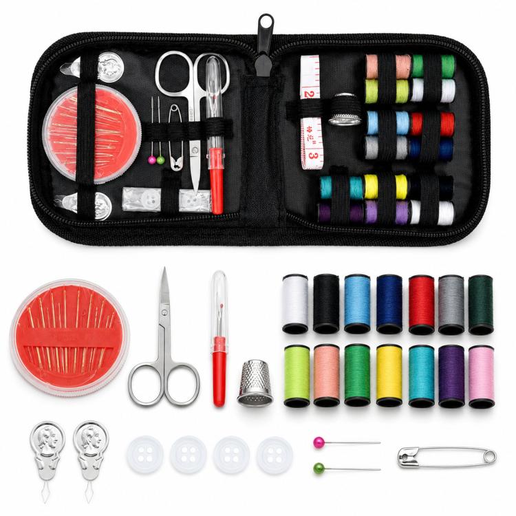 27pcs /Set Portable Sewing Kit Mini Sewing Supplies with 14 Colors Thread, Scissors, Tape Measure, Needles & Case, Travel Sewing Kit for Beginners - Black