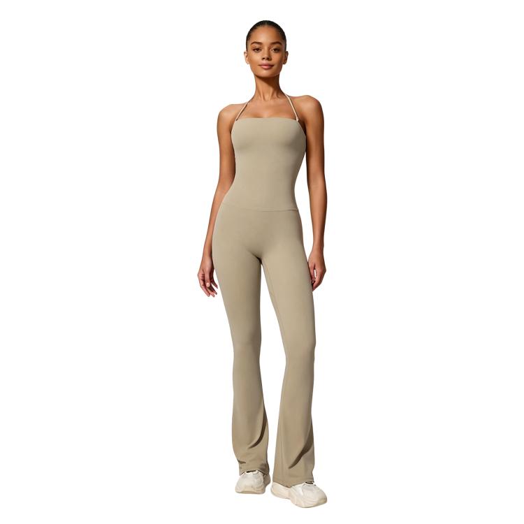 Hip-Lift Halter One-Piece Yoga Jumpsuit, Women Casual Flared Fitness Yoga Outfit, Size: M