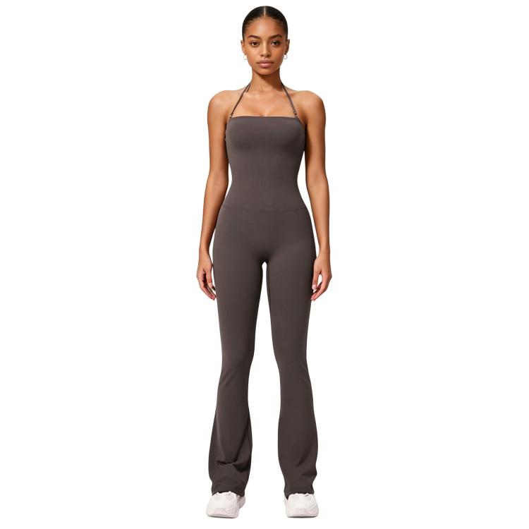 Hip-Lift Halter One-Piece Yoga Jumpsuit, Women Casual Flared Fitness Yoga Outfit, Size: L
