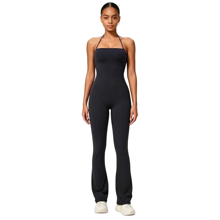 Hip-Lift Halter One-Piece Yoga Jumpsuit, Women Casual Flared Fitness Yoga Outfit, Size: XL