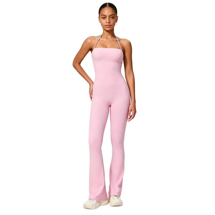 Hip-Lift Halter One-Piece Yoga Jumpsuit, Women Casual Flared Fitness Yoga Outfit, Size: XL