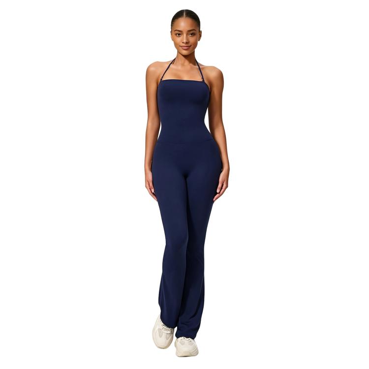 Hip-Lift Halter One-Piece Yoga Jumpsuit, Women Casual Flared Fitness Yoga Outfit, Size: XL