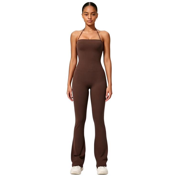 Hip-Lift Halter One-Piece Yoga Jumpsuit, Women Casual Flared Fitness Yoga Outfit, Size: XL