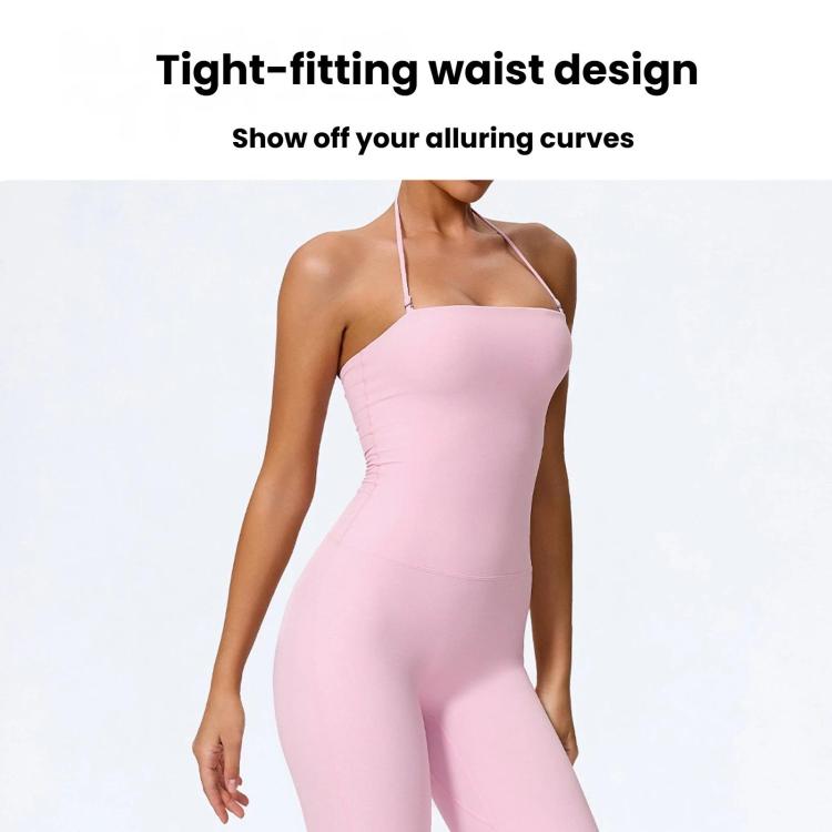 Hip-Lift Halter One-Piece Yoga Jumpsuit, Women Casual Flared Fitness Yoga Outfit, Size: L