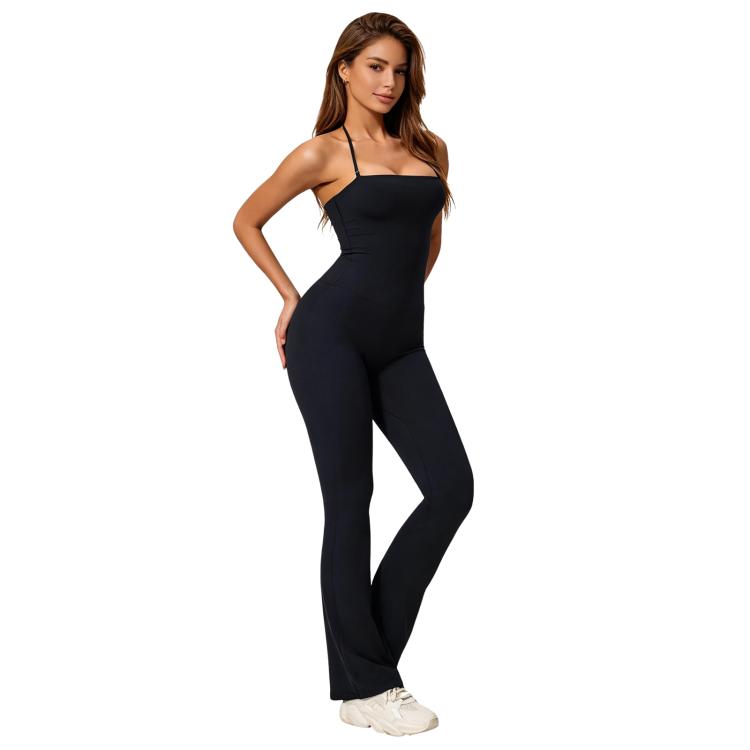 Hip-Lift Halter One-Piece Yoga Jumpsuit, Women Casual Flared Fitness Yoga Outfit, Size: XL