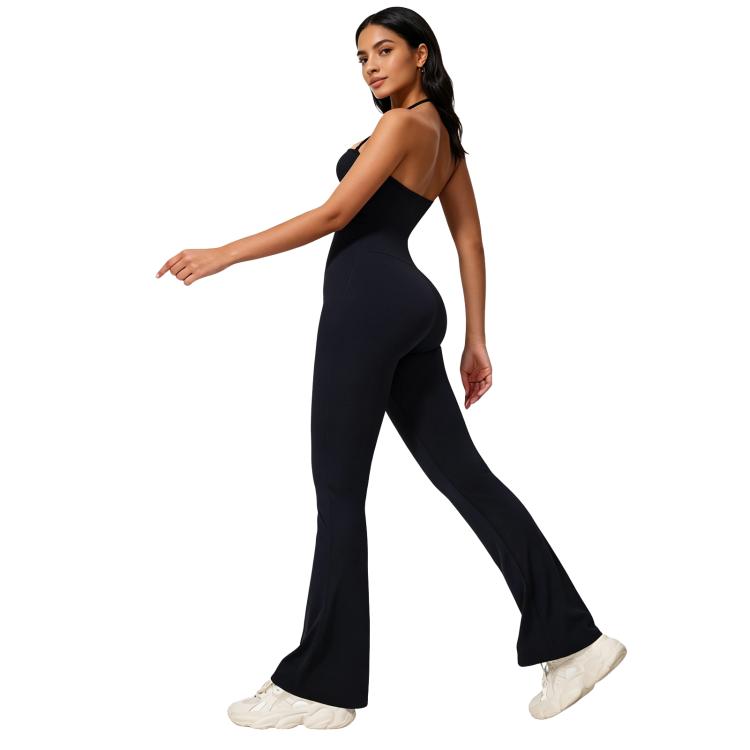 Hip-Lift Halter One-Piece Yoga Jumpsuit, Women Casual Flared Fitness Yoga Outfit, Size: XL