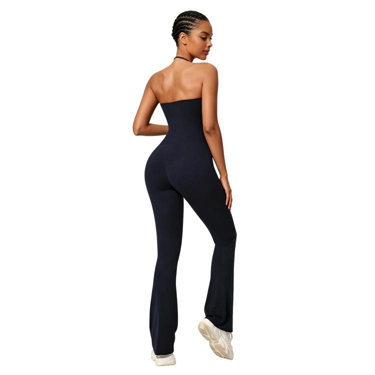 Hip-Lift Halter One-Piece Yoga Jumpsuit, Women Casual Flared Fitness Yoga Outfit, Size: M