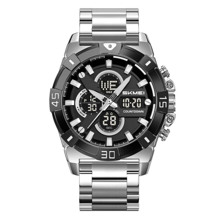 SKMEI 2593 Men Dual-Display Sports Watch Stainless Steel Strap Luminous 30M Life Water-Resistant Watch