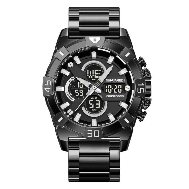 SKMEI 2593 Men Dual-Display Sports Watch Stainless Steel Strap Luminous 30M Life Water-Resistant Watch