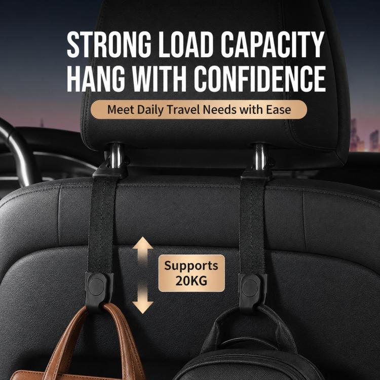 2pcs /Pack Car Headrest Hooks Car Seat Purse Hook Universal Car Organizer Backseat Hanger for Handbags, Coats, Grocery Bags - Black