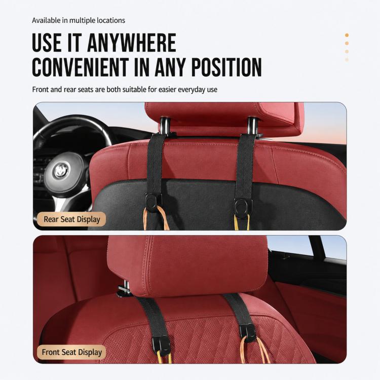 2pcs /Pack Car Headrest Hooks Car Seat Purse Hook Universal Car Organizer Backseat Hanger for Handbags, Coats, Grocery Bags - Black