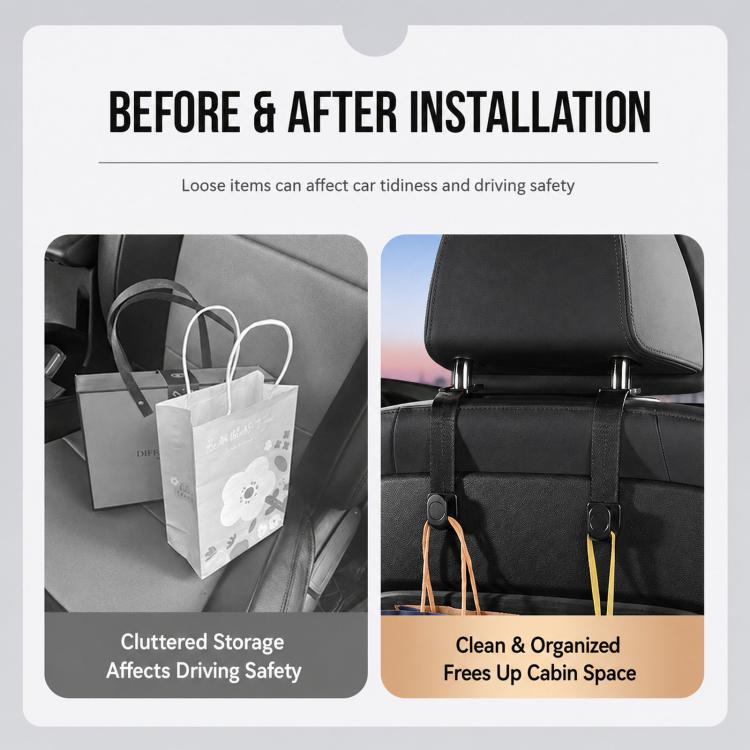 2pcs /Pack Car Headrest Hooks Car Seat Purse Hook Universal Car Organizer Backseat Hanger for Handbags, Coats, Grocery Bags - Black