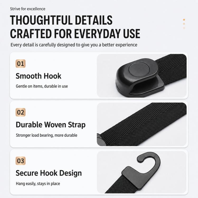 2pcs /Pack Car Headrest Hooks Car Seat Purse Hook Universal Car Organizer Backseat Hanger for Handbags, Coats, Grocery Bags - Black