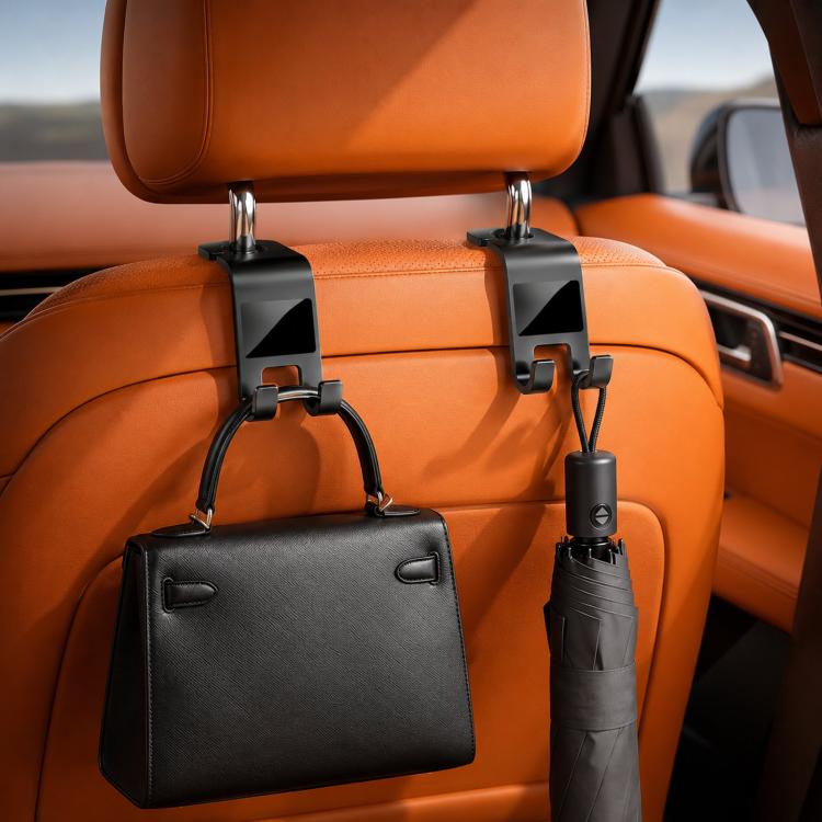 2pcs /Pack Car Headrest Hooks With Tablet Holder 360-Degree Rotatable Backseat Storage Organizer For Purses, Grocery Bags, Umbrellas - Black