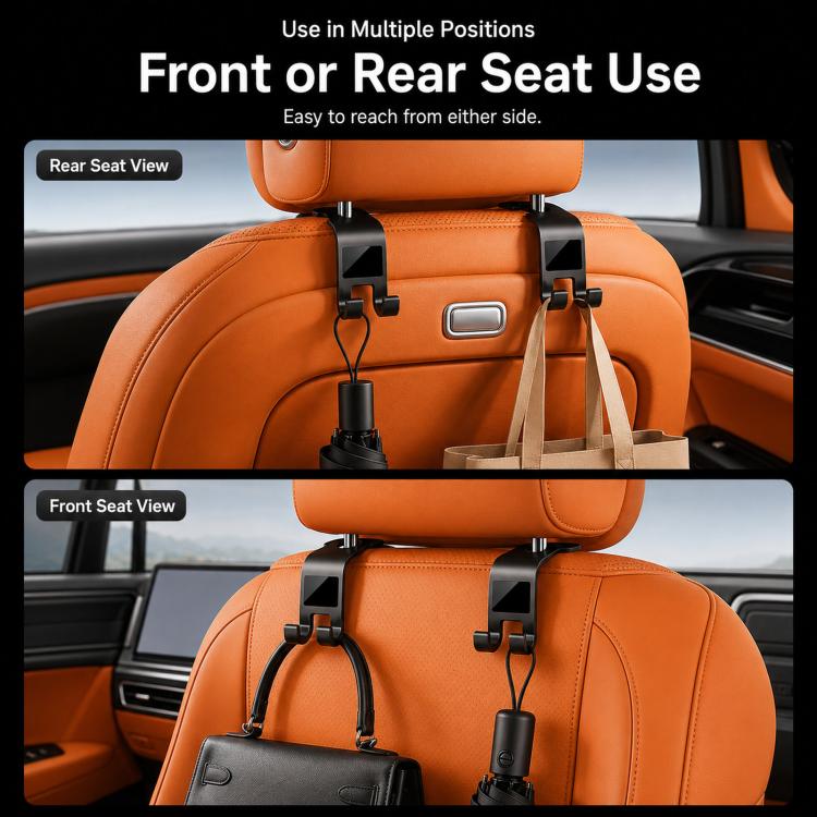 2pcs /Pack Car Headrest Hooks With Tablet Holder 360-Degree Rotatable Backseat Storage Organizer For Purses, Grocery Bags, Umbrellas - Black