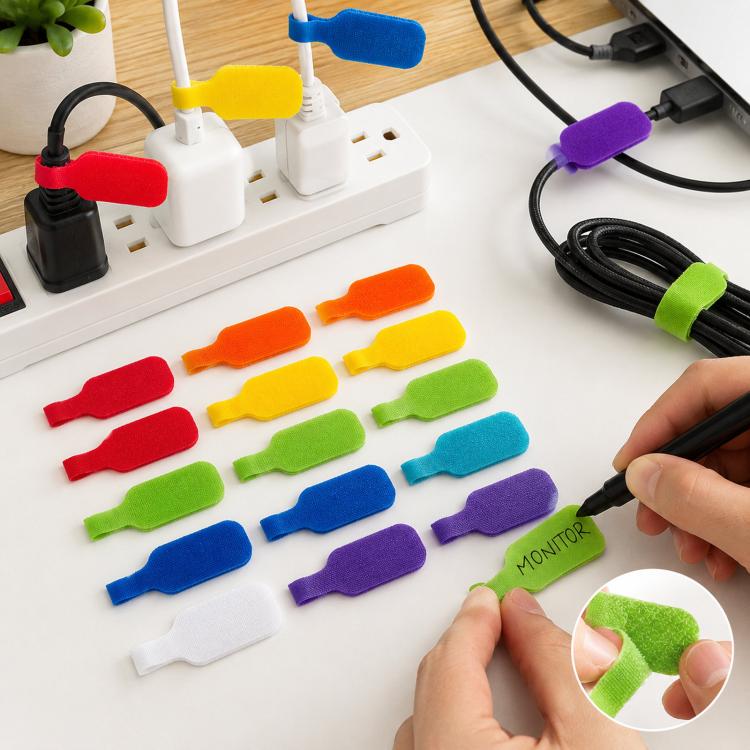 16pcs /Pack Writable Cable Labels Reusable Hook And Loop Cord Identification Tags Wire Label Straps For Electronics, TV, Computer, Charger And Power Cords - 8 Colors Mixed