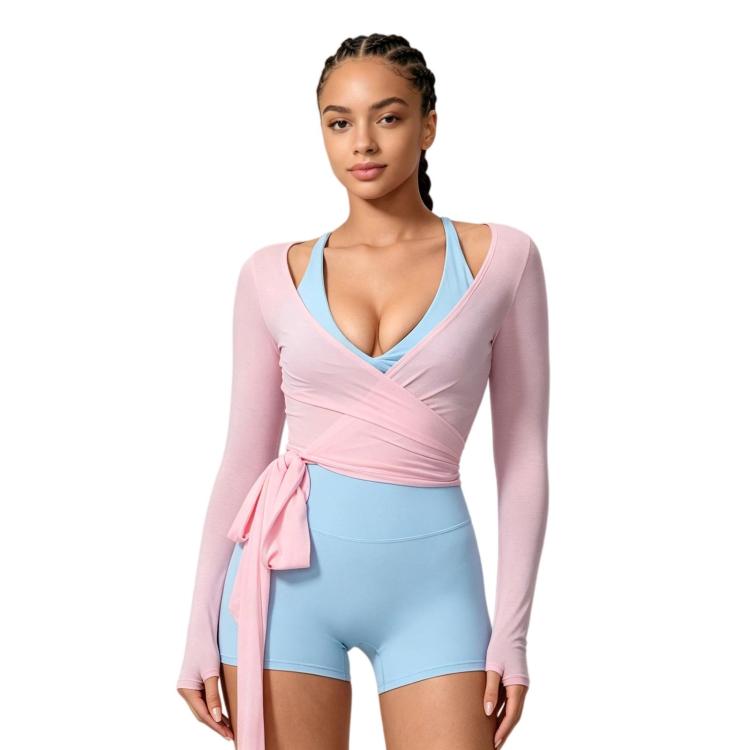 Women Long-Sleeve Slim-Fit Yoga Top, Quick-Dry Pilates Fitness Shirt Sports Cover-Up, Size: S