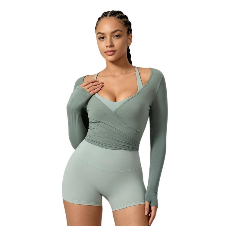 Women Long-Sleeve Slim-Fit Yoga Top, Quick-Dry Pilates Fitness Shirt Sports Cover-Up, Size: S